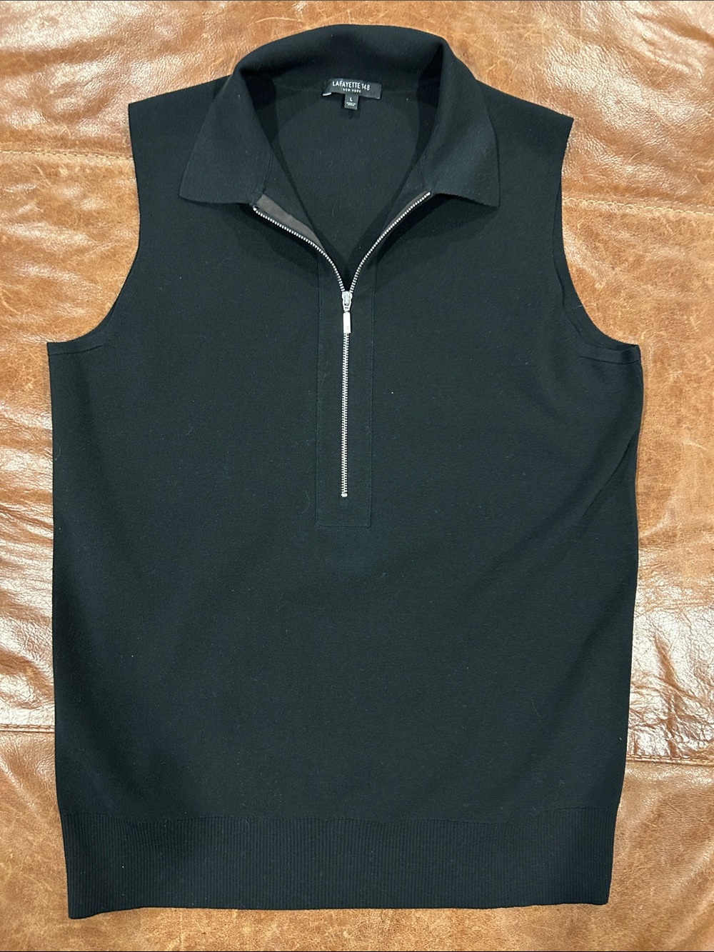 Lafayette 148 New York Black Sleeveless Zip Polo Knit Shell